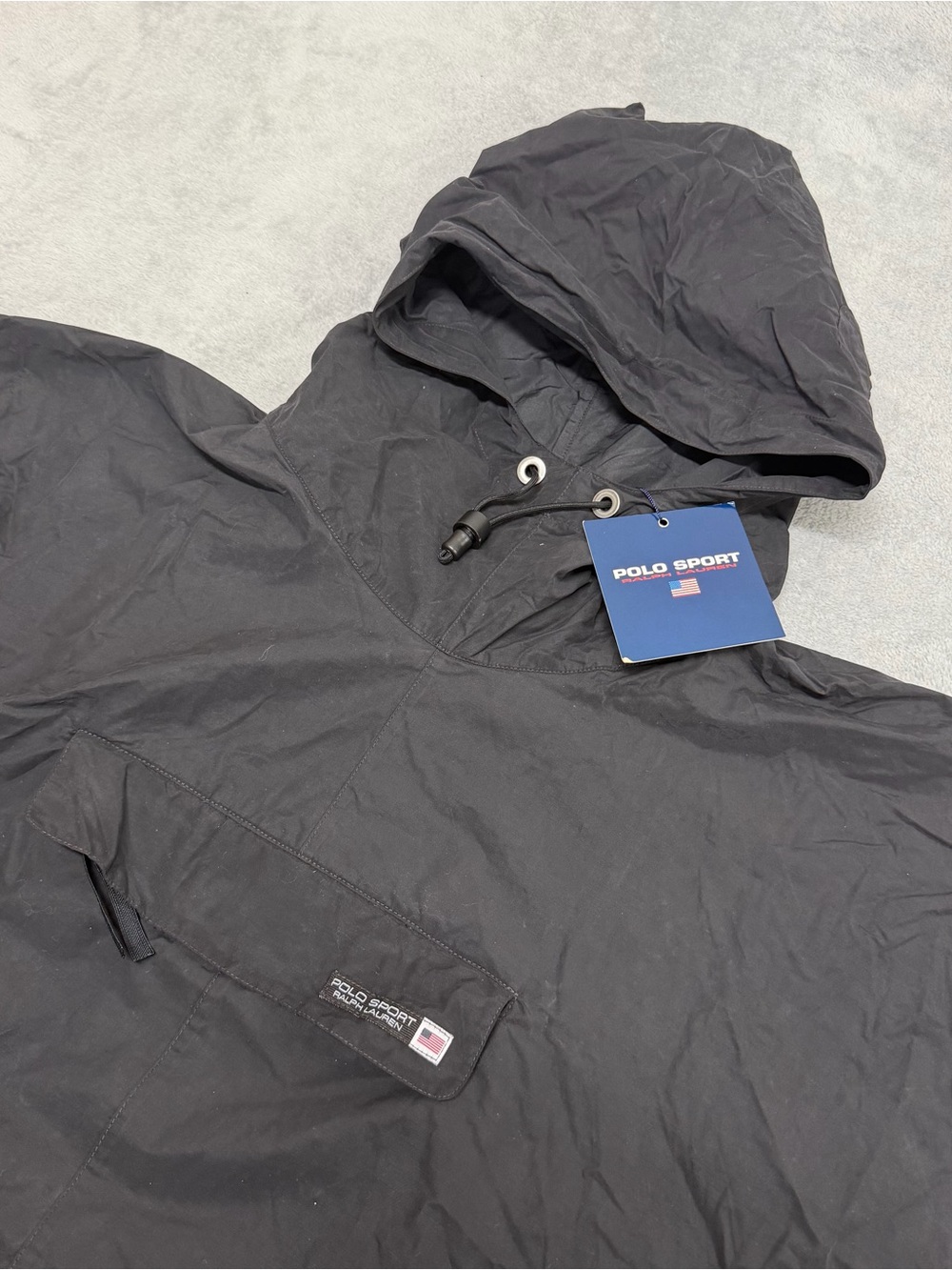 NEW NOS Vtg Polo Sport Ralph Lauren Black Rain Poncho Waterproof Adult One Size